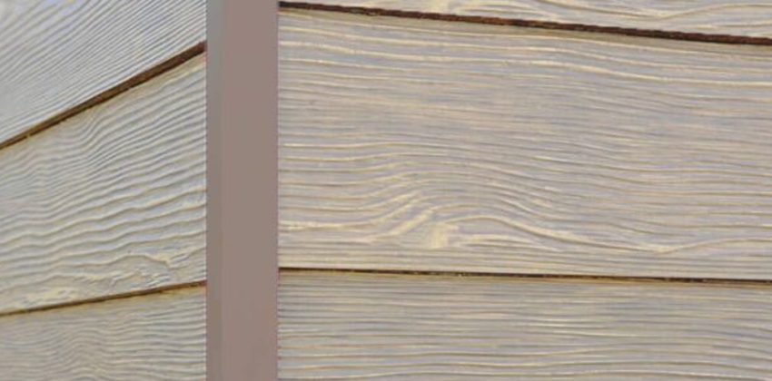 Sand Castle RusticSeries wood-look composite siding on James Hardie fiber cement lap siding